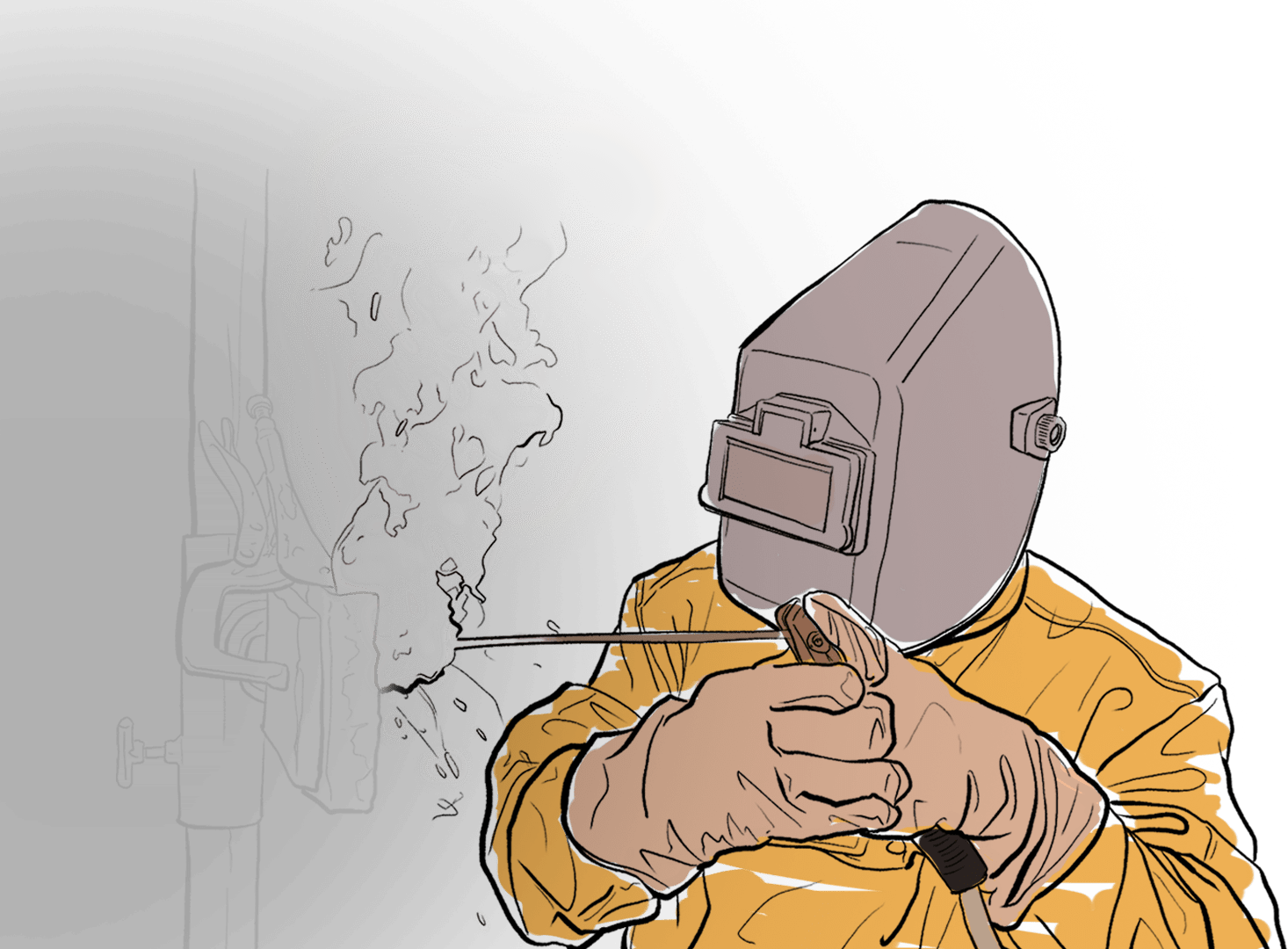Colored sketch of a Summit College welding student learning hands-on.