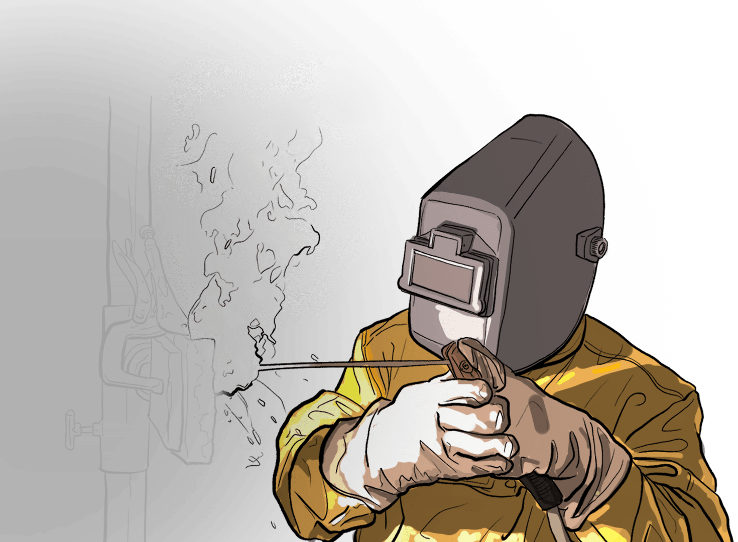 A more fleshed out illustration of a Summit College welding student learning hands-on.